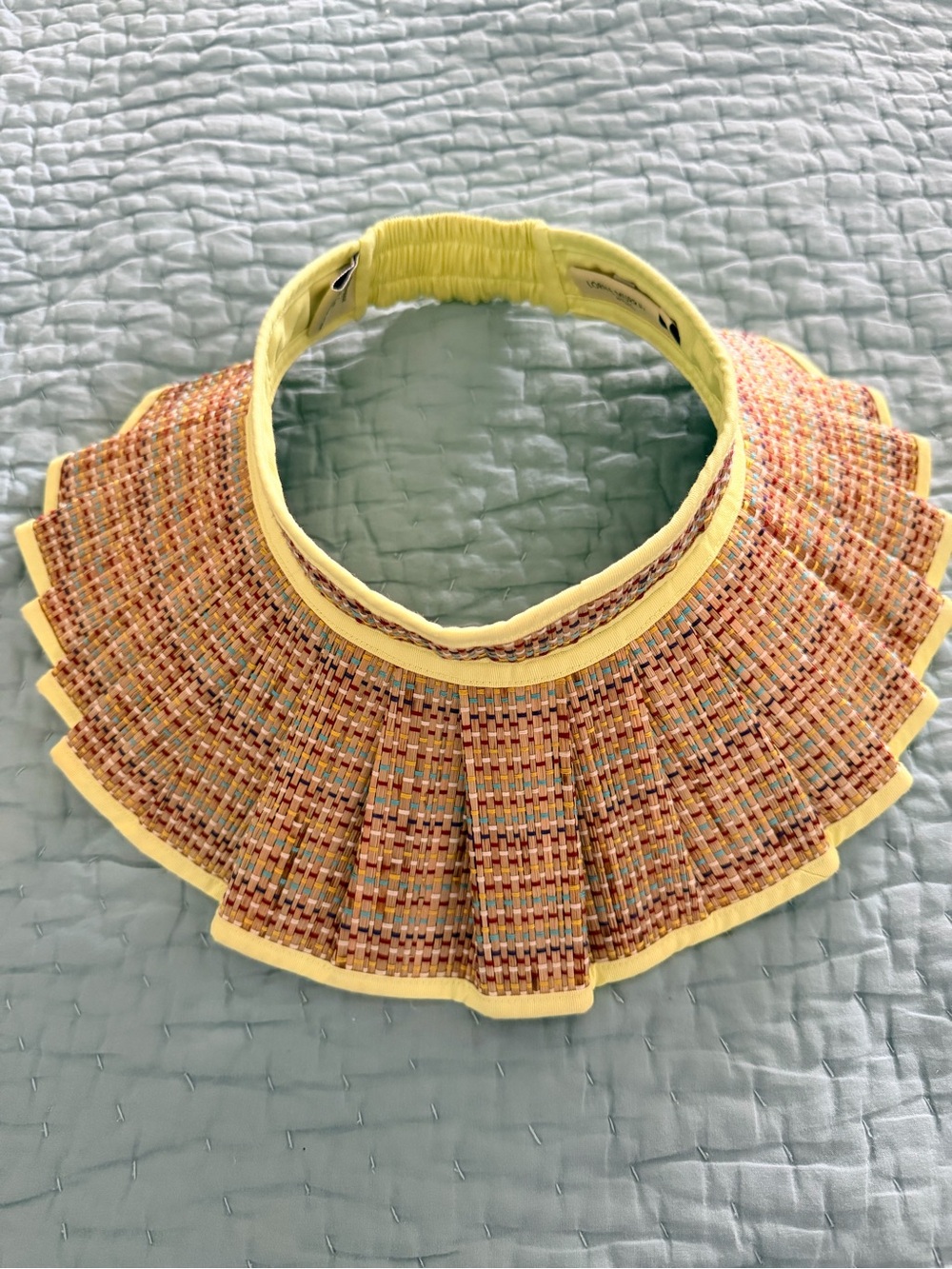 Yellow Multicolor Woven Sun Visor with Pleated Brim